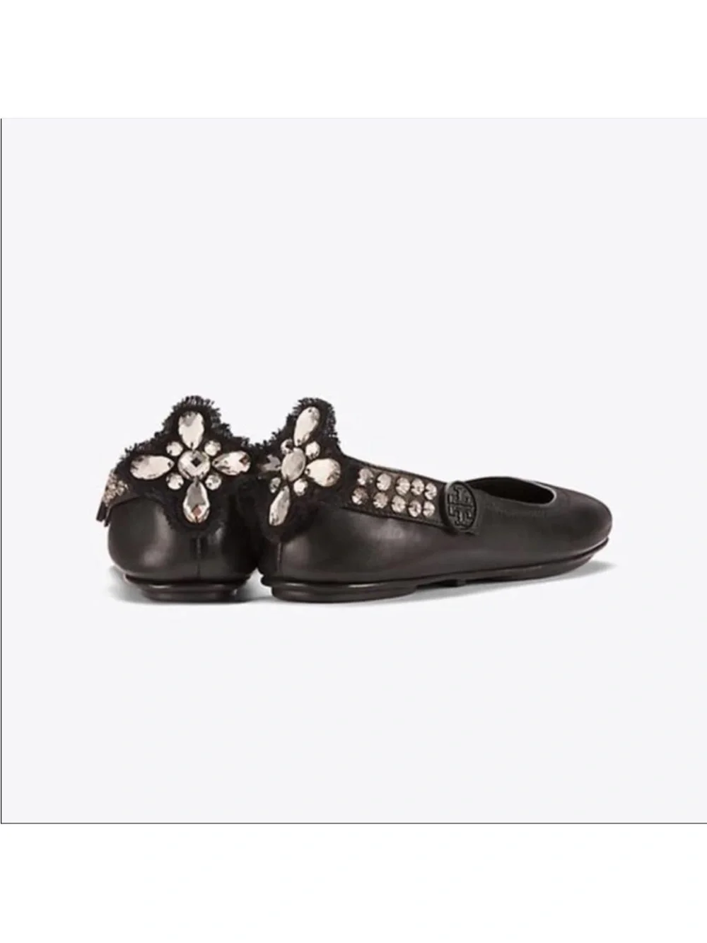 Tory Burch Minnie Black Leather Convertible Crystal Embellished Ballet Flats 10